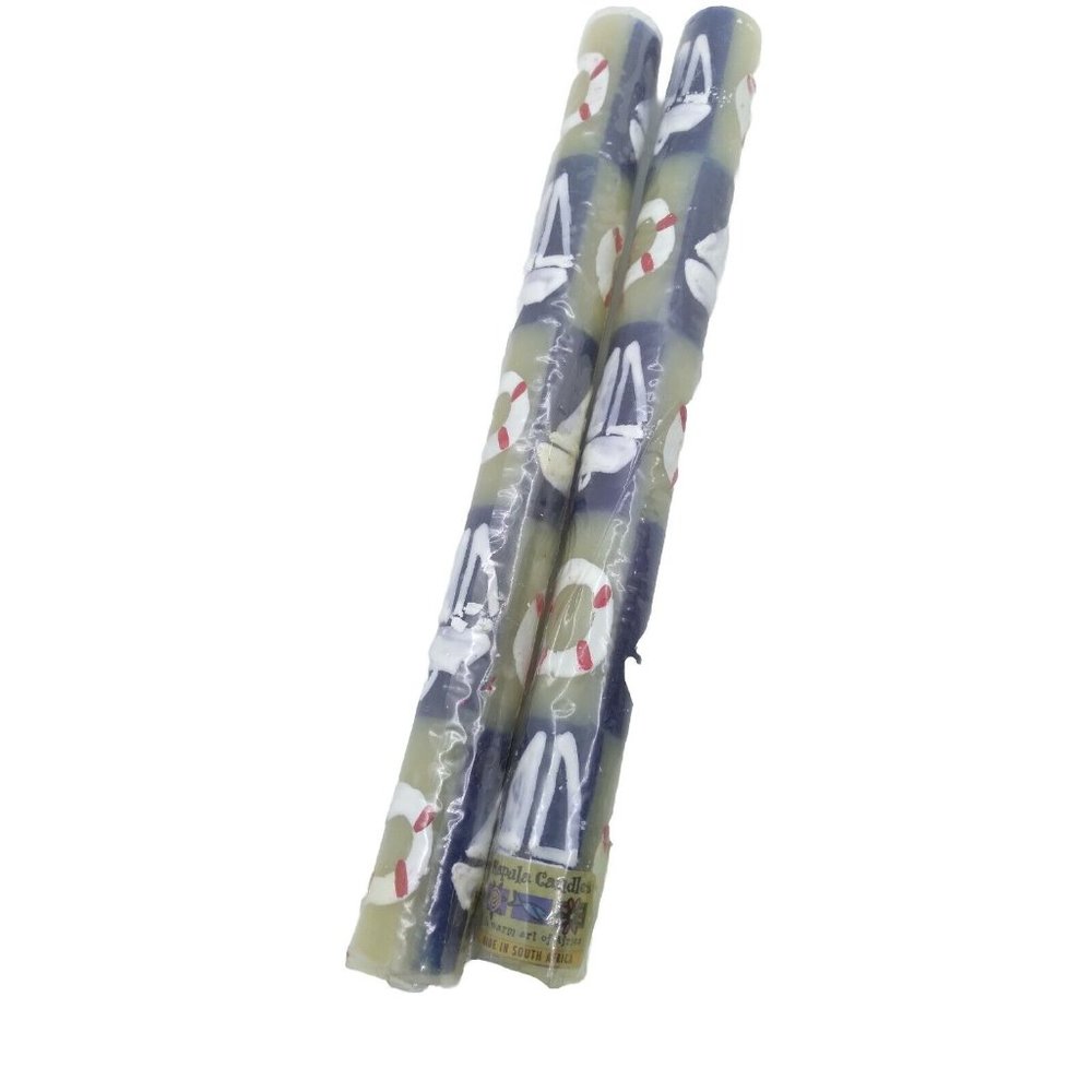 Set Of 2 New South African Kapula Nautical Sail Themed Handpainted Candle Sticks